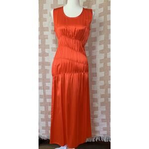 Helmut Lang Satin Ruched Dress in Volcano